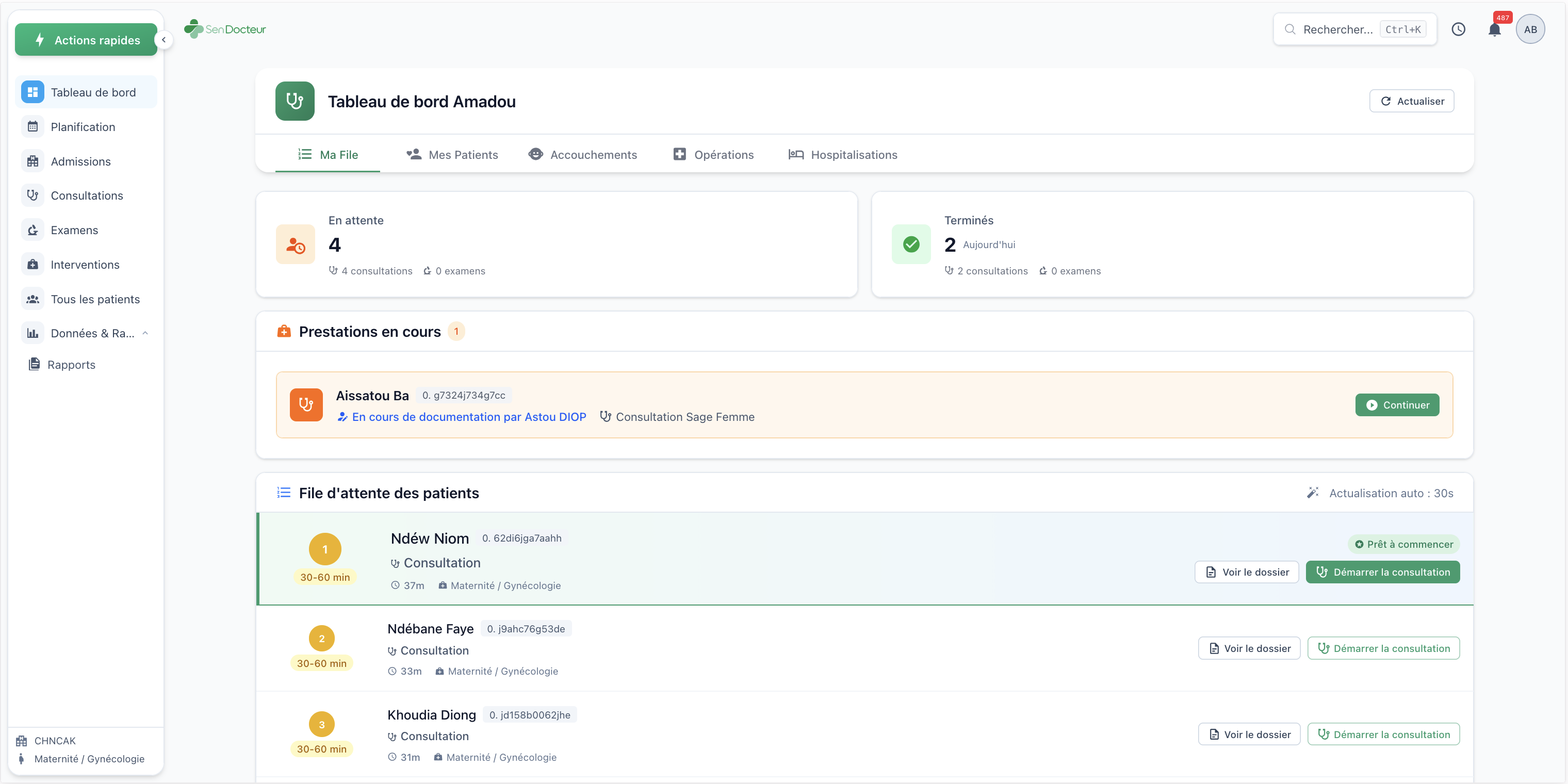 SenDocteur Dashboard — Doctor queue management interface